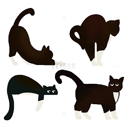 四宫格猫咪手绘插画