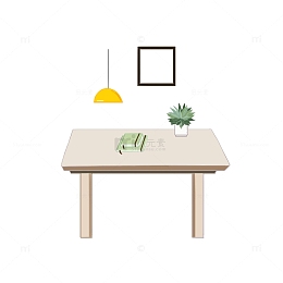 家具场景桌子盆栽书籍家居装饰简笔画手绘