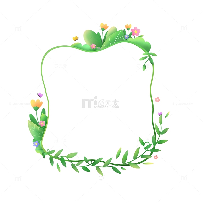 手绘春天绿色小清新花草花朵柳条边框对话框
