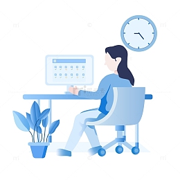 蓝色办公插画办公室场景图