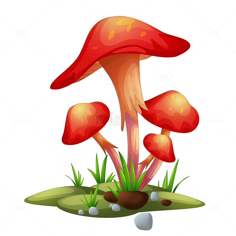 小清新植物草丛草坪蘑菇矢量插画