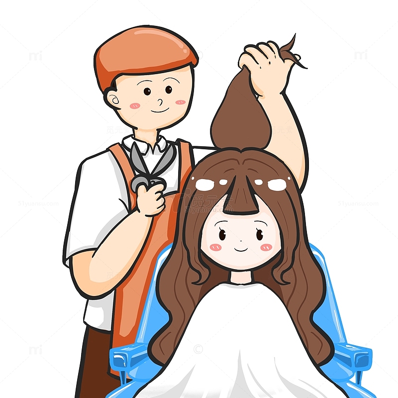卡通剪头发理发师顾客人物