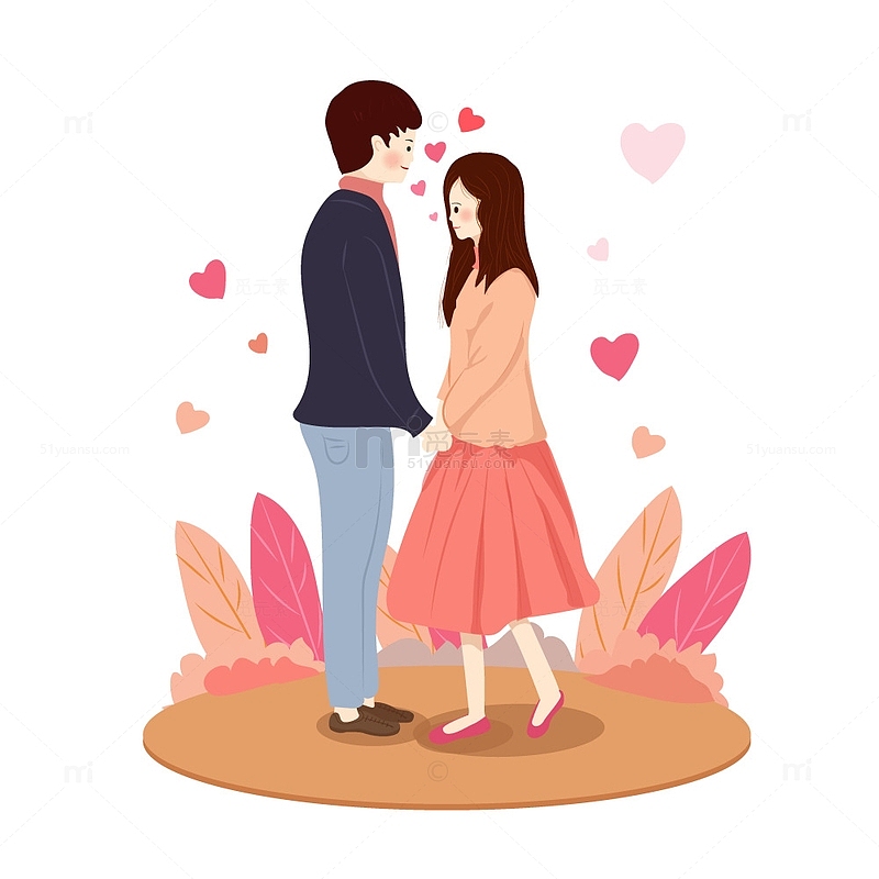 粉红色卡通风格情人节情侣心形素材