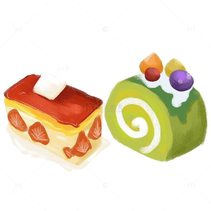 多彩缤纷蛋糕甜点草莓小清新手绘插画