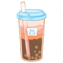 珍珠奶茶小清新暖色手绘插画