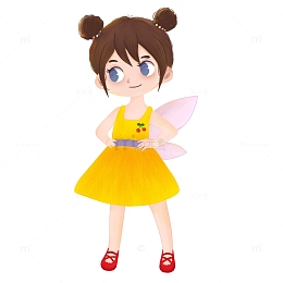手绘黄色春天小精灵翅膀女孩卡通元素插画
