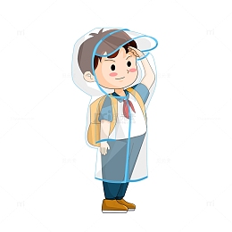 开学季雨水节气穿透明雨衣敬礼小学生