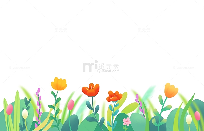 手绘春天花草植物边框海报装饰元素