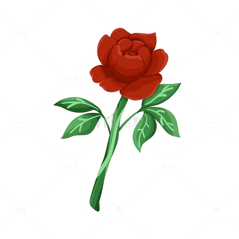 红色手绘插画红玫瑰花朵
