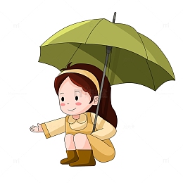 雨水节气撑伞蹲姿卡通可爱小女孩