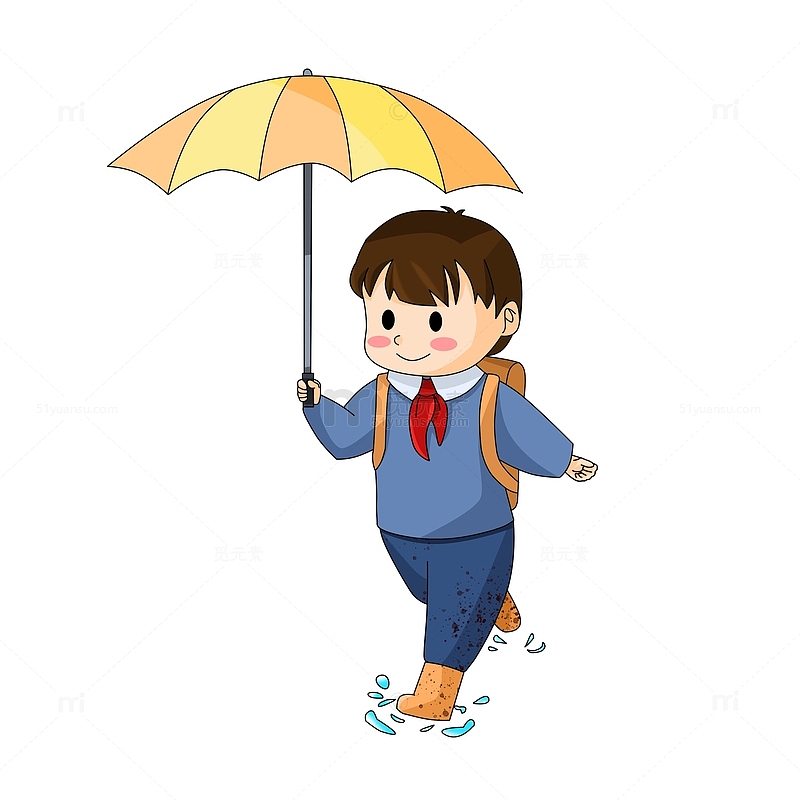 雨水开学季撑伞上学学生卡通手绘