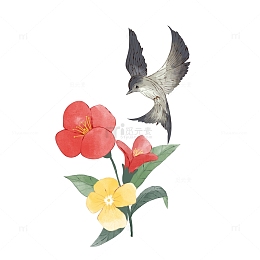 春天水彩花鸟燕子手绘图