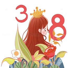 女王节女人节妇女节鲜花植物女神节人物元素