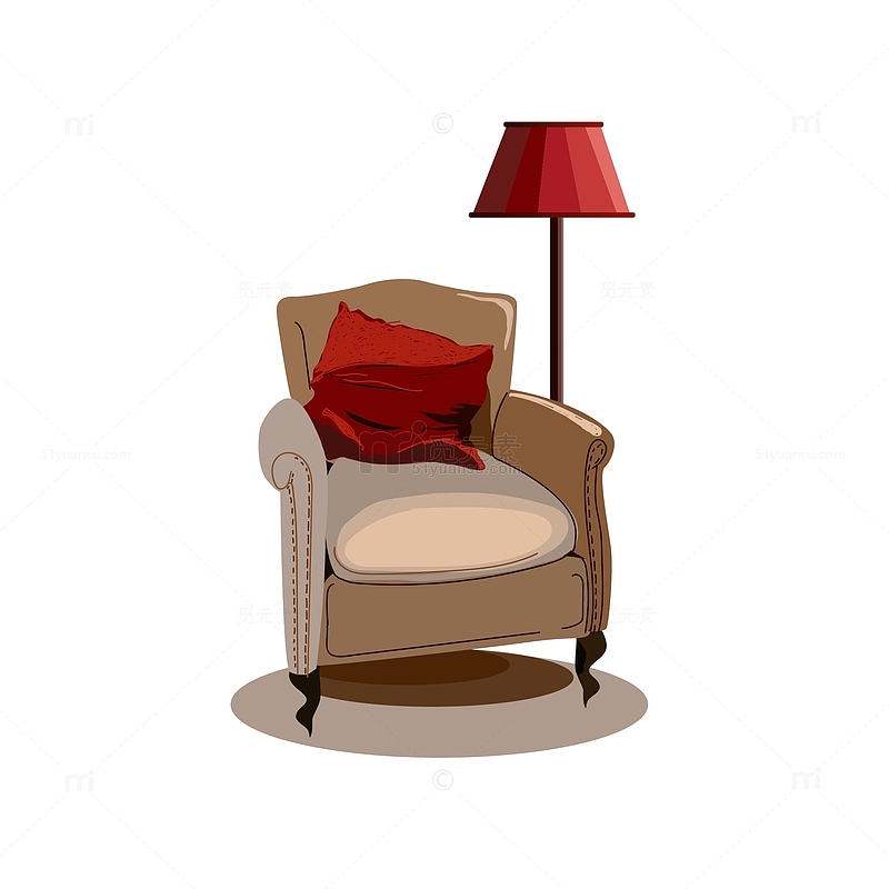 AI矢量室内欧式古典城堡卧室沙发台灯红色