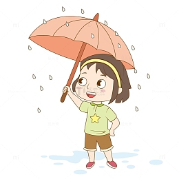 暖色卡通打伞小女孩手绘元素
