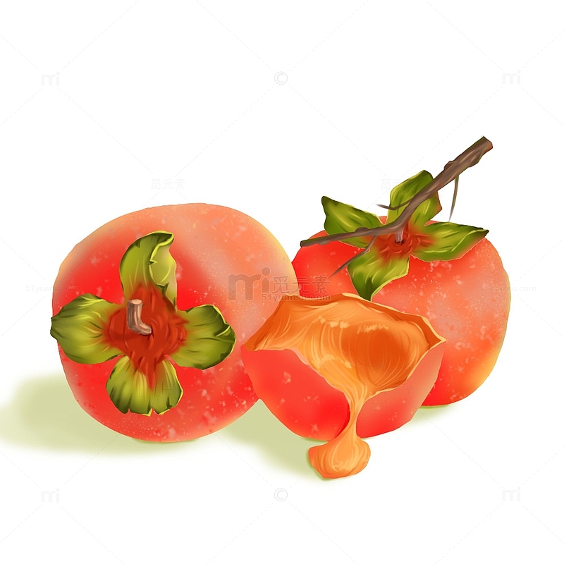 甜软柿子包装插画元素水果食品