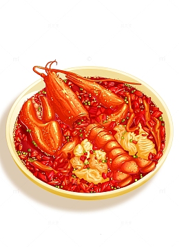 龙虾麻辣火锅小龙虾美食元素包装插画