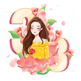 38妇女节女神节手绘人物鲜花玫瑰花素材