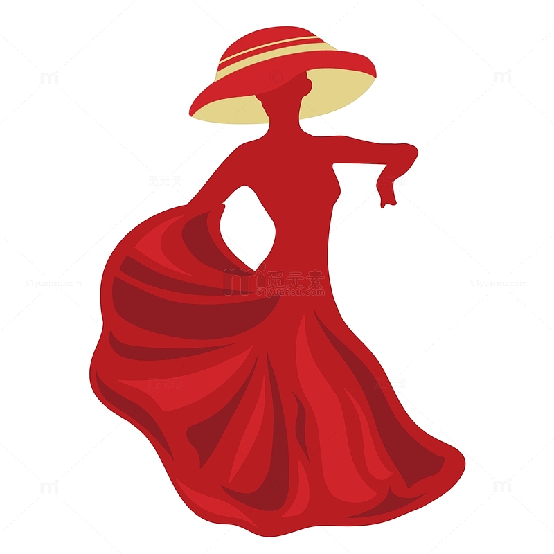 红色妇女节手绘跳舞女性人物