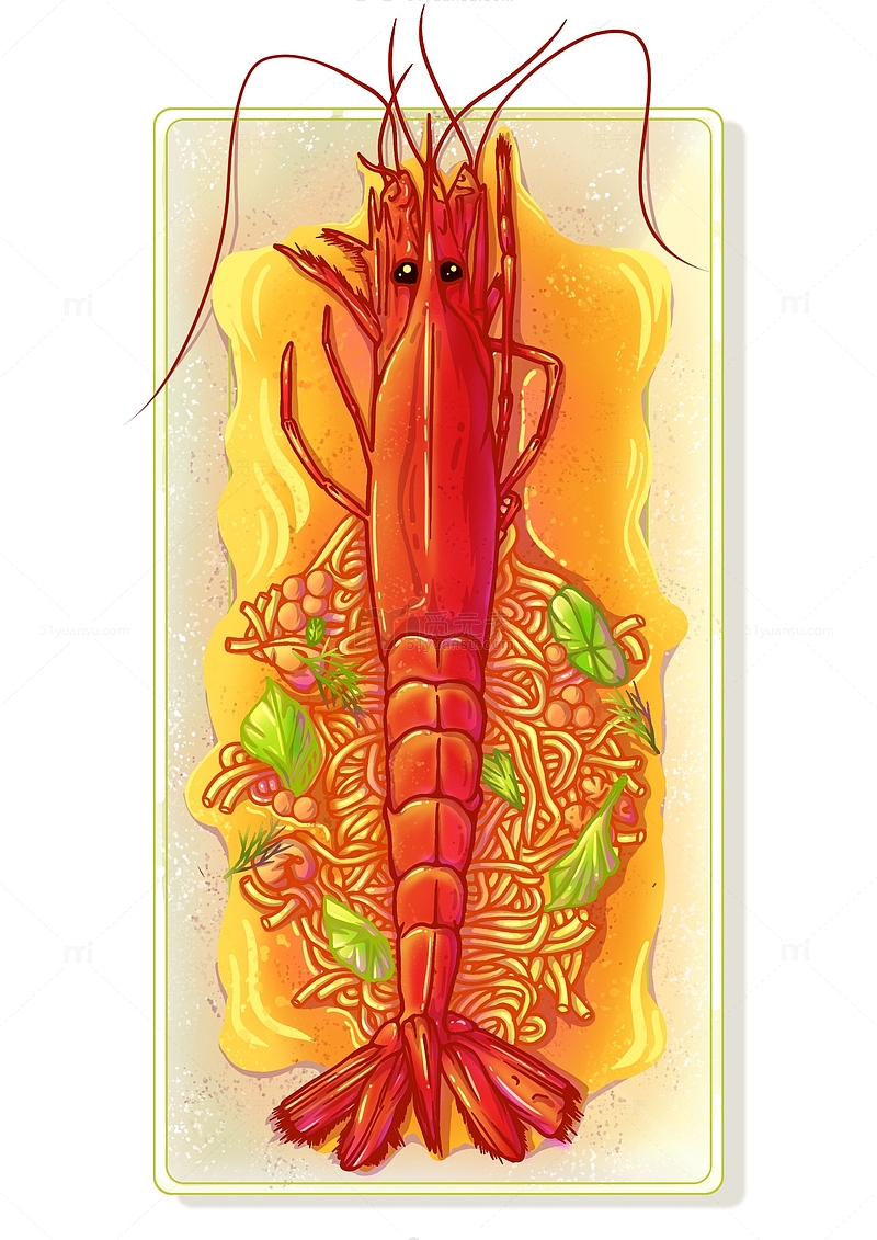 国潮风插画龙虾意面美食小龙虾包装菜单元素