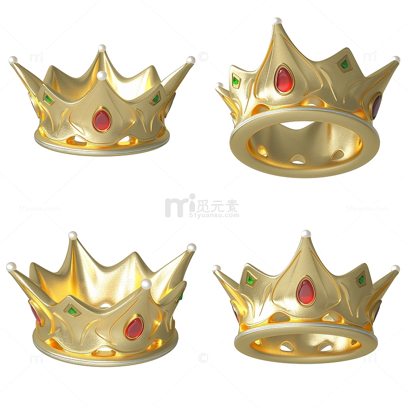 3d立体不同角度皇冠装饰元素