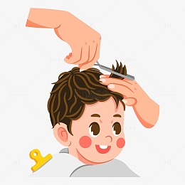 龙抬头小男孩理头发手绘图