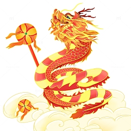 手绘国潮风红色喜庆龙抬头龙头祥云