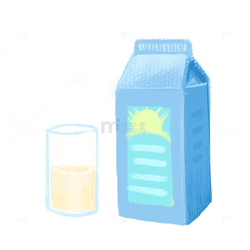 早餐进口牛奶盒子蓝色健康饮品甜点手绘插画