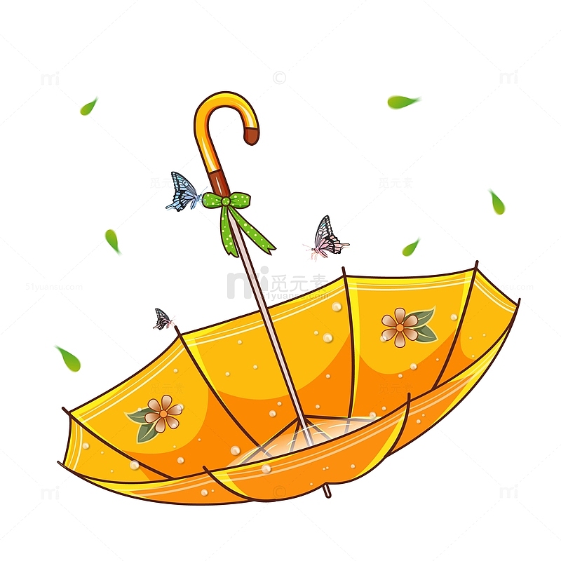 雨水水珠昆虫蝴蝶树叶卡通可爱手绘雨伞