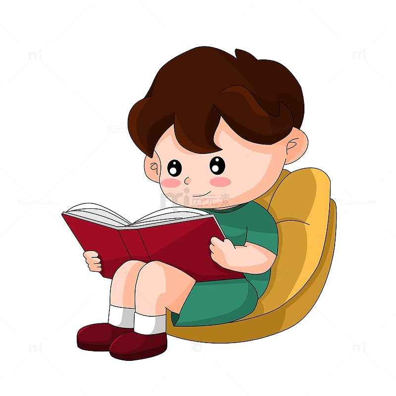 开学季坐在沙发上看书的小男孩