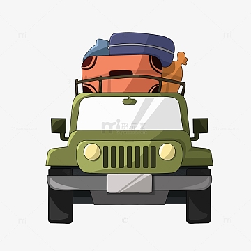 越野汽车(3000x3000)psdpng扁平风春季柳树发芽绿树野草树木卡通植物