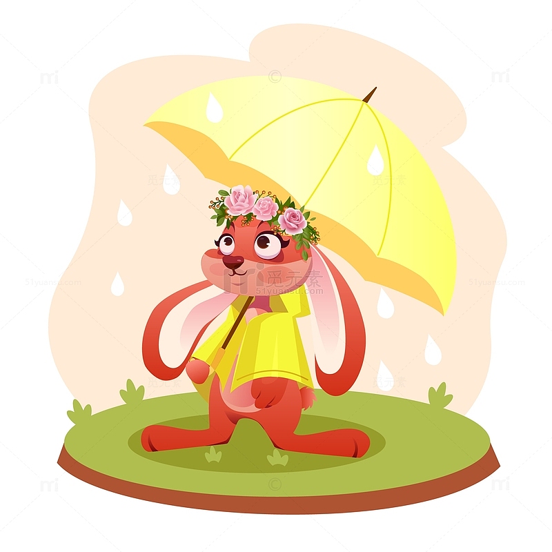 二十四节气雨水矢量下雨天可爱兔兔雨水素材