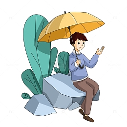 雨水场景撑伞打伞坐姿人物元素