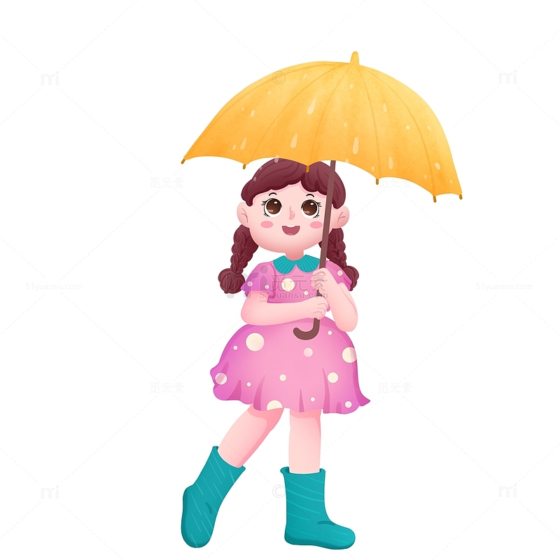 雨水节气小女孩元素插画