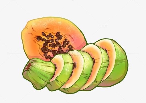国潮风插画水果木瓜食品包装菜单元素
