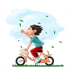春季清新儿童骑自行车郊游