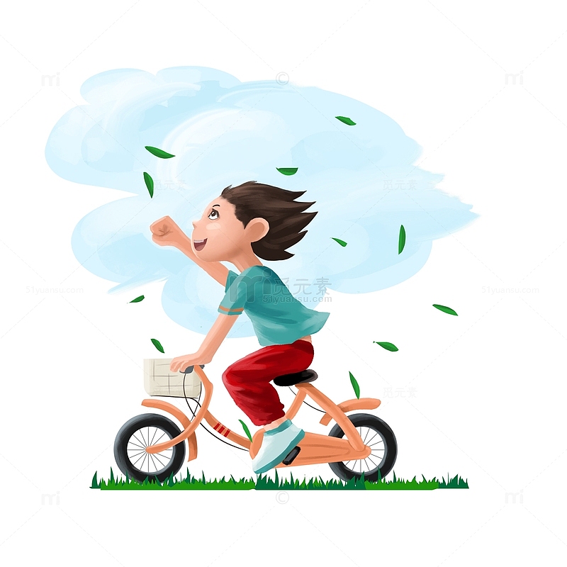 春季清新儿童骑自行车郊游