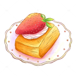 手绘水彩下午茶草莓面包