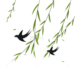春天燕子柳树手绘卡通