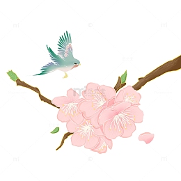 粉色绿色中国风新中式桃花燕子手绘素材