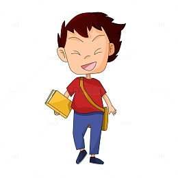 开学季背背包拿书本的开心小学生