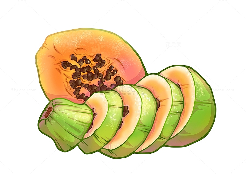 国潮风插画水果木瓜食品包装菜单元素