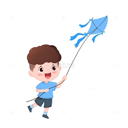 男孩春天放风筝场景元素