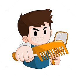 龙抬头Q版卡通理发师人物元素