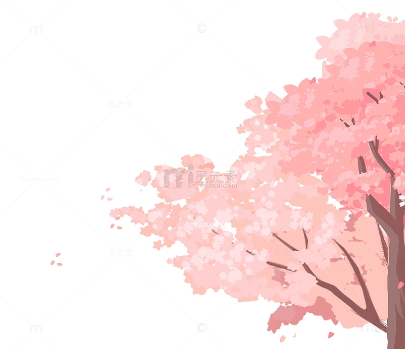 春天粉色樱花树桃花树立春桃花朵朵手绘