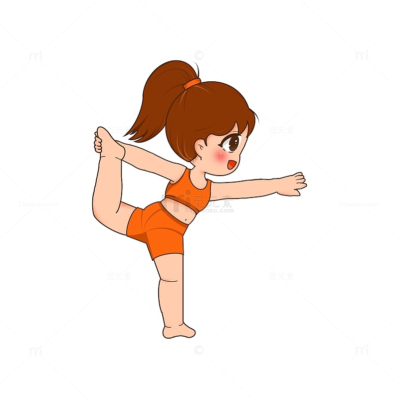 手绘卡通小女孩练瑜伽