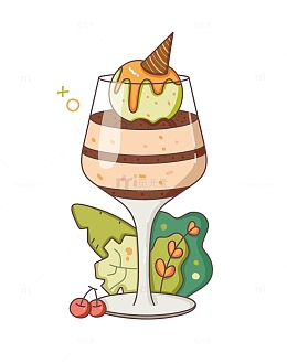 可爱手绘甜点冰淇淋球蛋糕春夏植物户外抹茶
