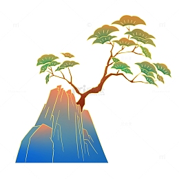 国潮中国风描线山水松树