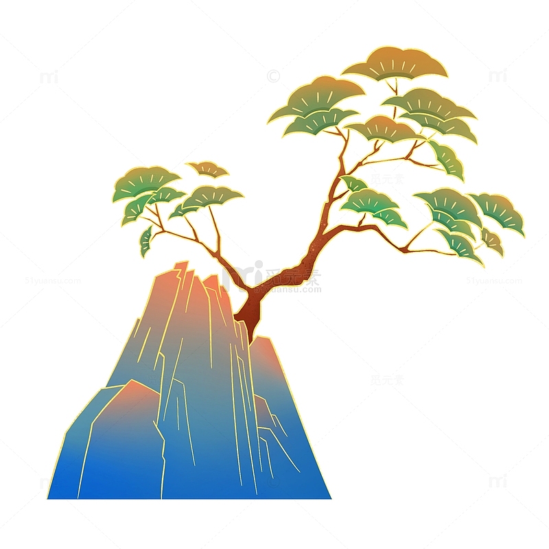 国潮中国风描线山水松树
