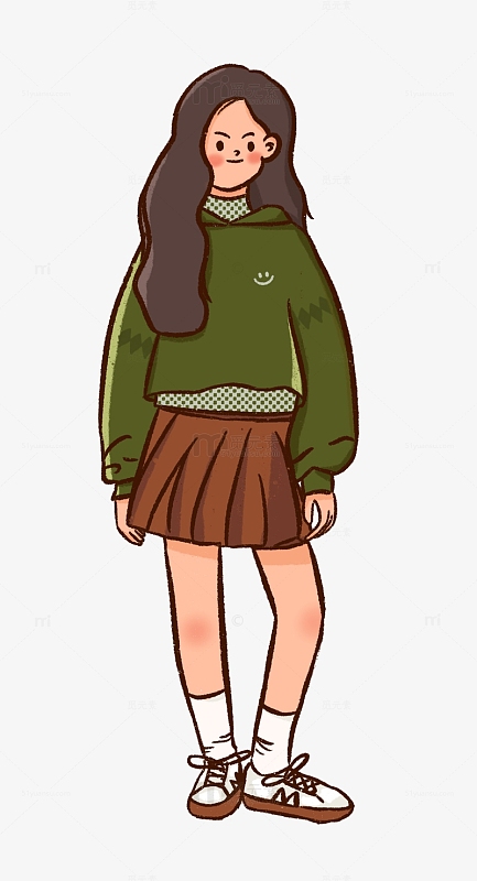 q版短发小女孩元素psdpng背锄头植树种植的小学生背影psdpng简约可爱